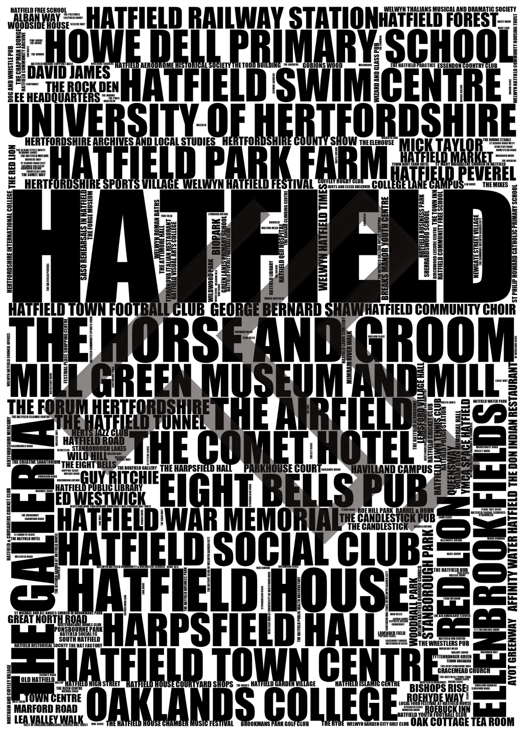 Hatfield - Premium Typographic Word Cloud Prints, Posters & Gifts