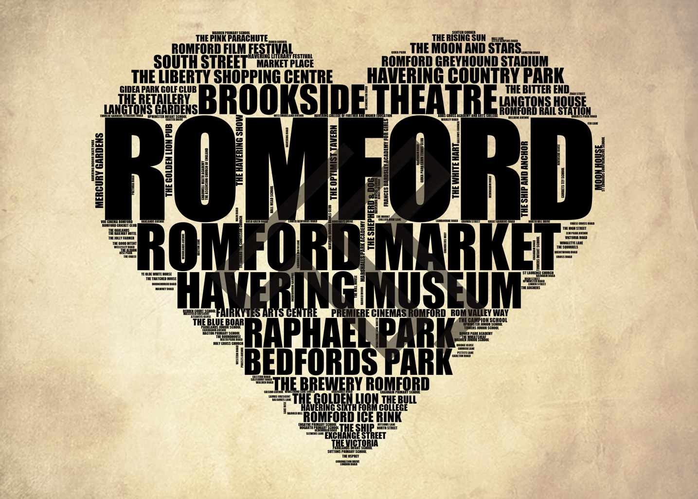 Romford - Premium Typographic Word Cloud Prints, Posters & Gifts