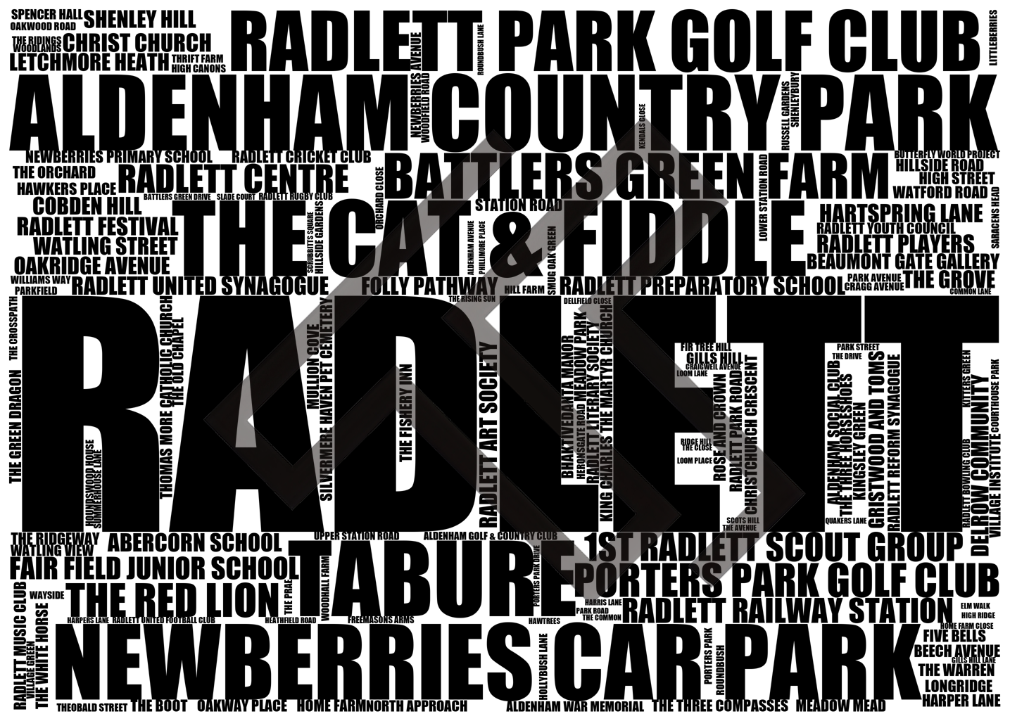 Radlett - Premium Typographic Word Cloud Prints, Posters & Gifts