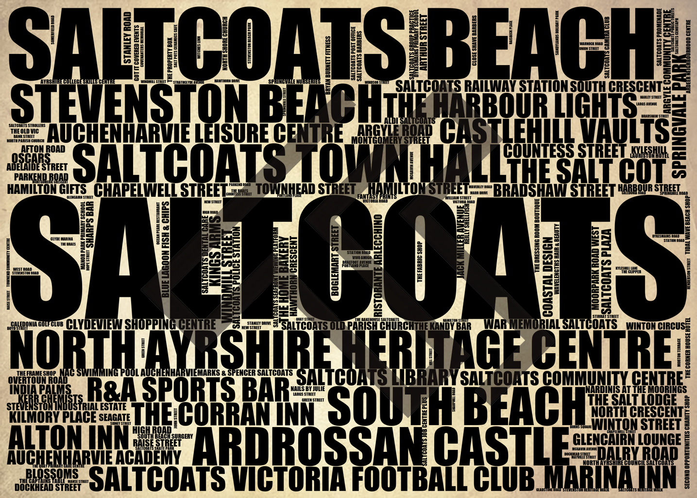 Saltcoats - Premium Typographic Word Cloud Prints, Posters & Gifts
