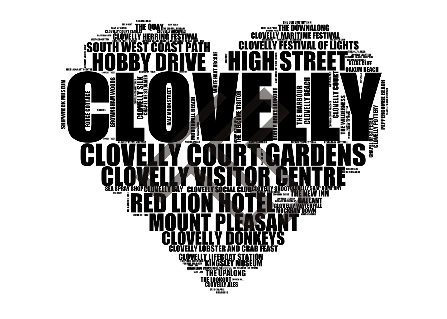 Clovelly - Premium Typographic Word Cloud Prints, Posters & Gifts