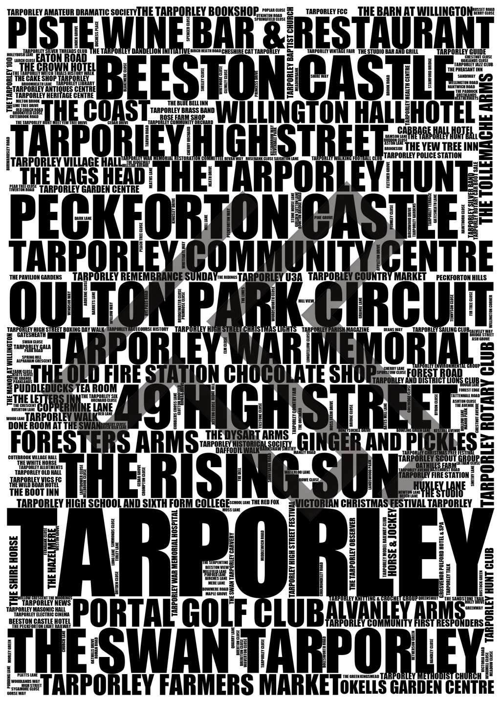 Tarporley - Premium Typographic Word Cloud Prints, Posters & Gifts