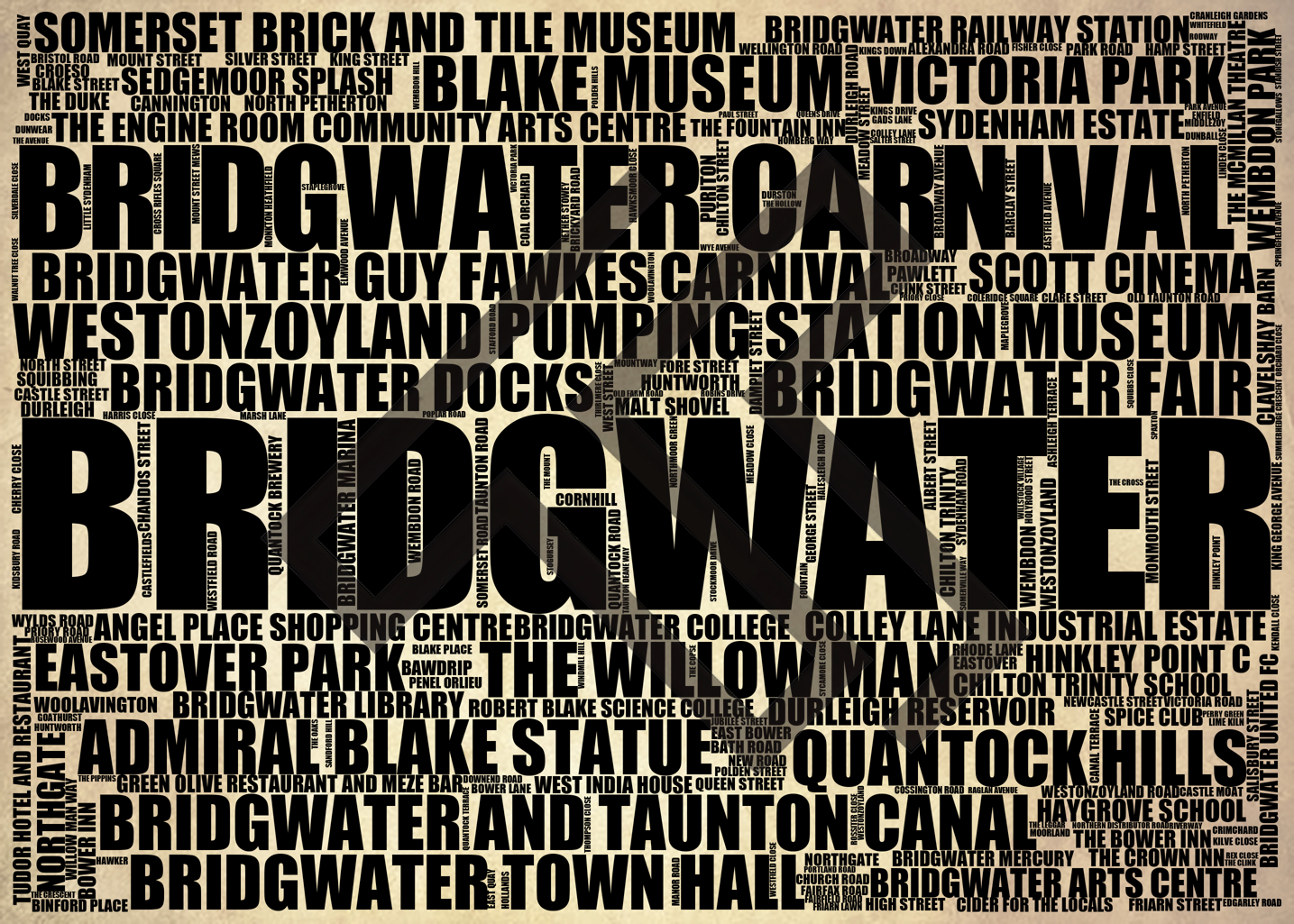 Bridgwater - Premium Typographic Word Cloud Prints, Posters & Gifts