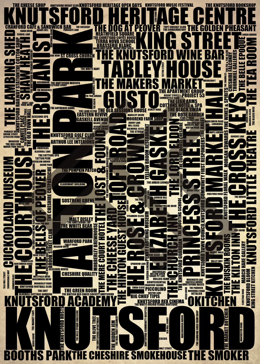 Knutsford - Premium Typographic Word Cloud Prints, Posters & Gifts