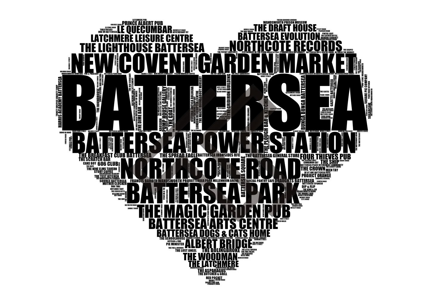 Battersea - Premium Typographic Word Cloud Prints, Posters & Gifts