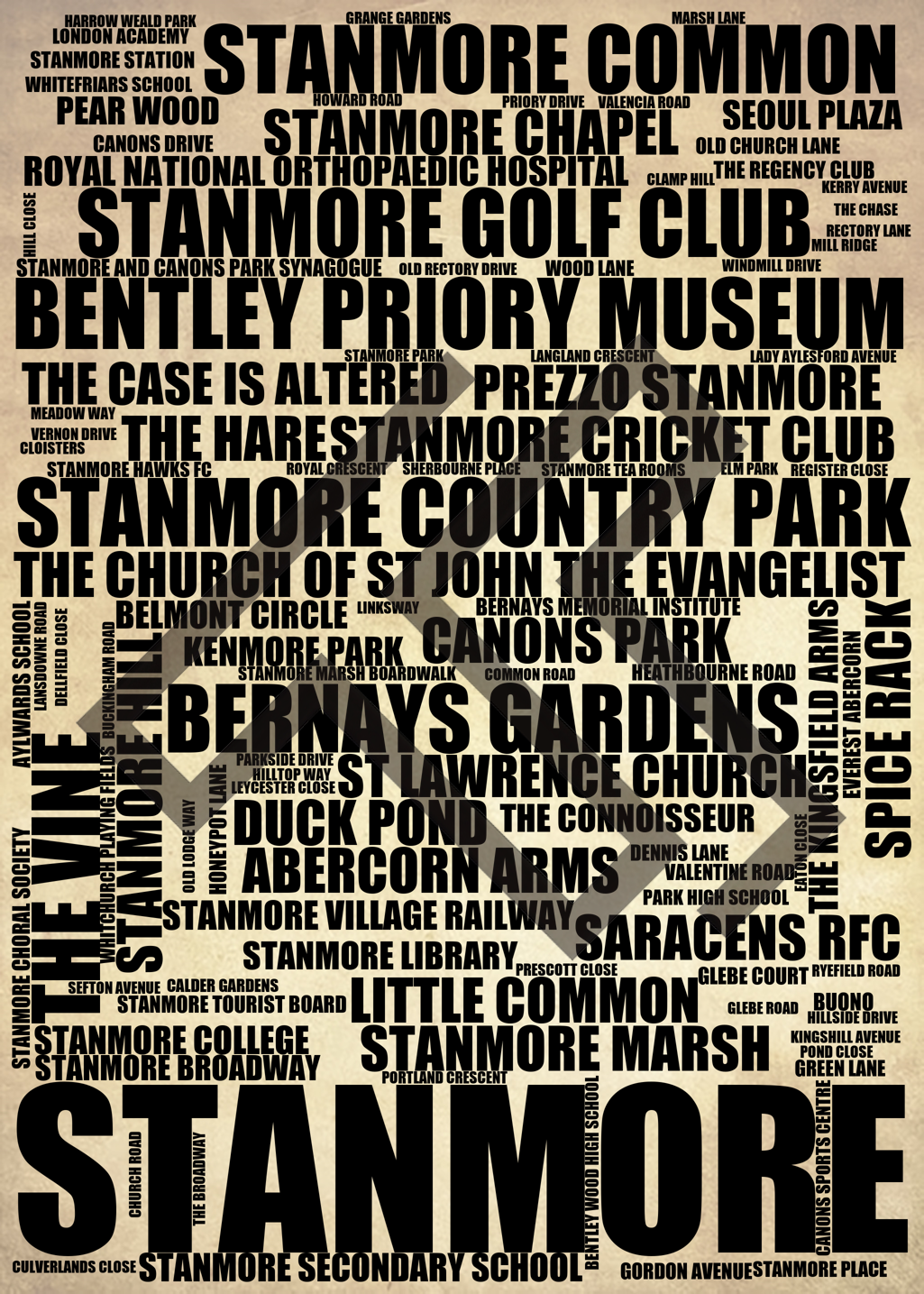 Stanmore - Premium Typographic Word Cloud Prints, Posters & Gifts