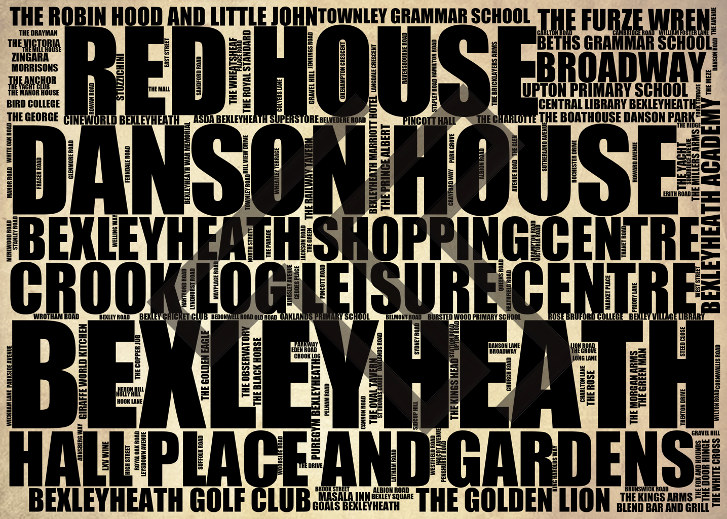 Bexleyheath - Premium Typographic Word Cloud Prints, Posters & Gifts