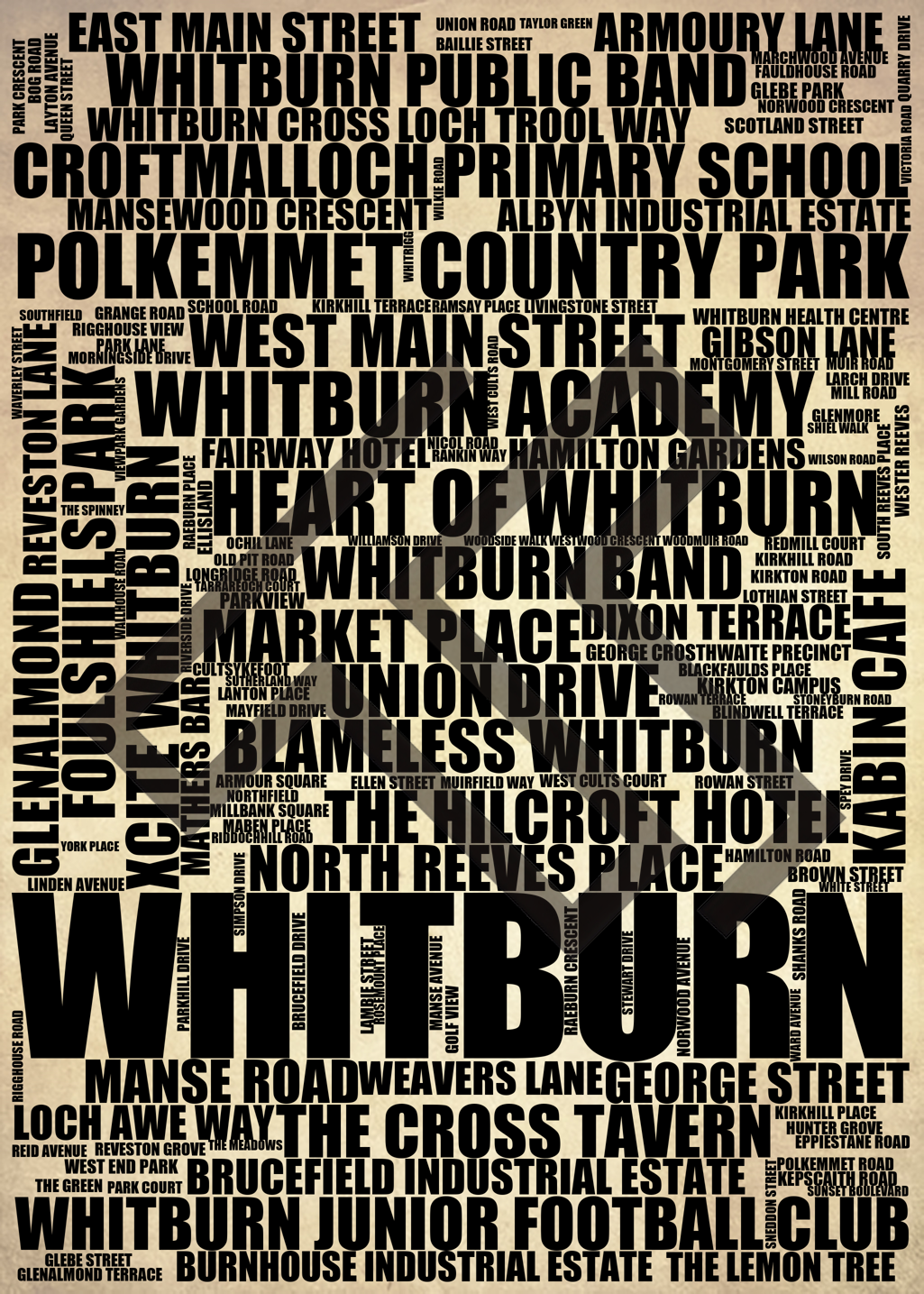 Whitburn - Premium Typographic Word Cloud Prints, Posters & Gifts