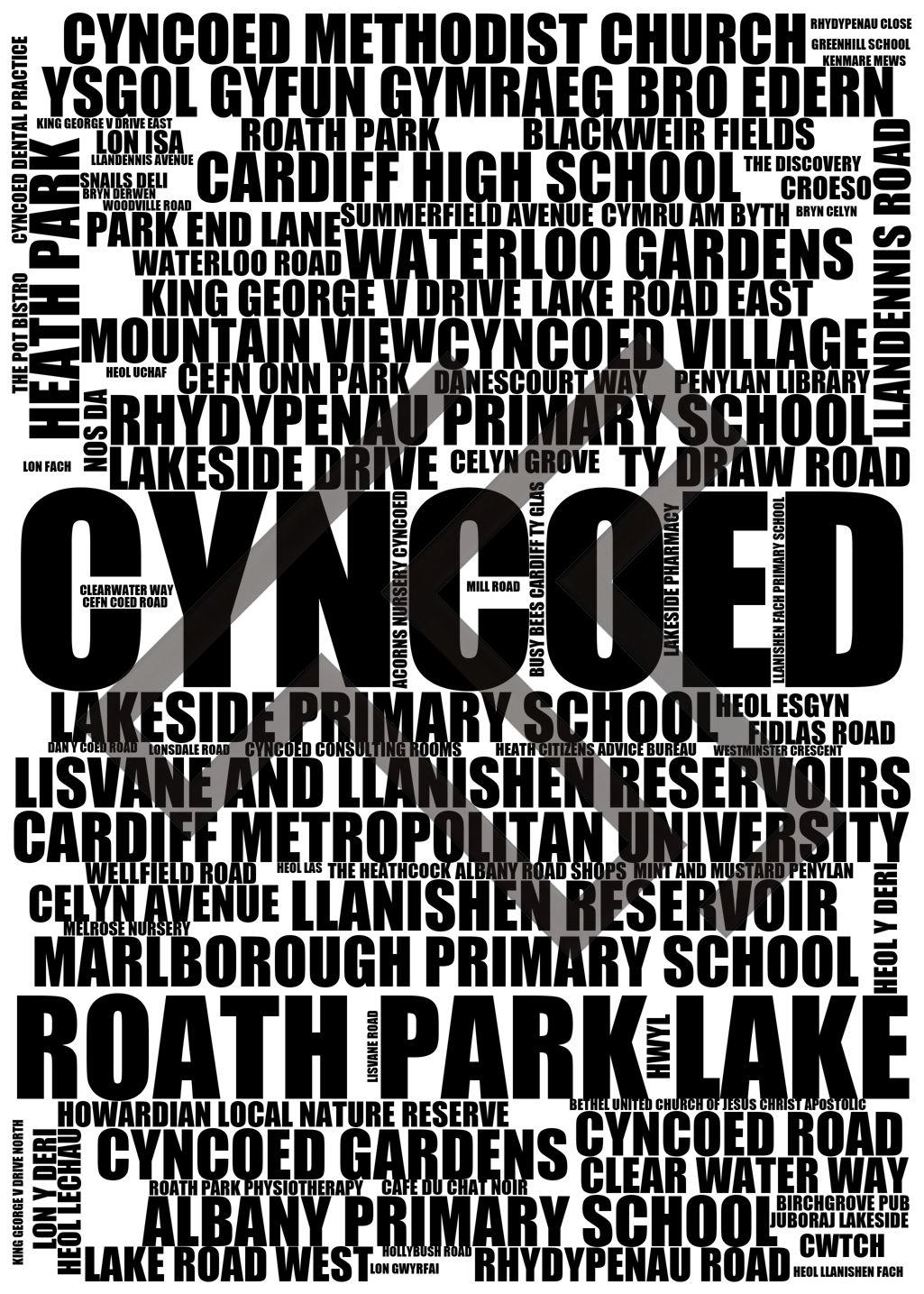 Cyncoed - Premium Typographic Word Cloud Prints, Posters & Gifts