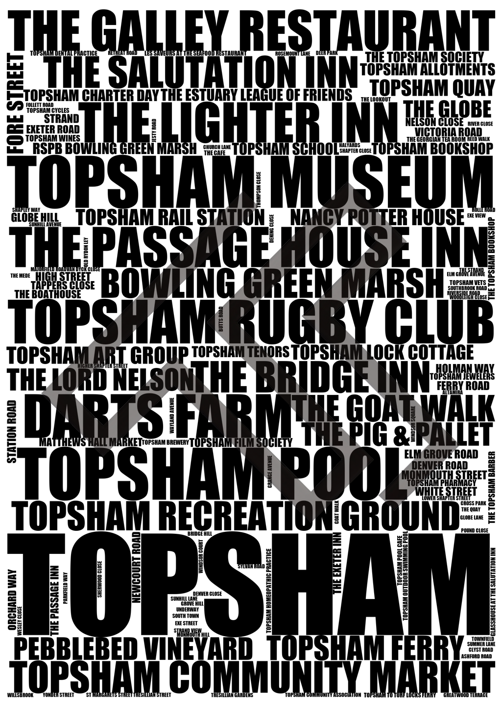 Topsham - Premium Typographic Word Cloud Prints, Posters & Gifts