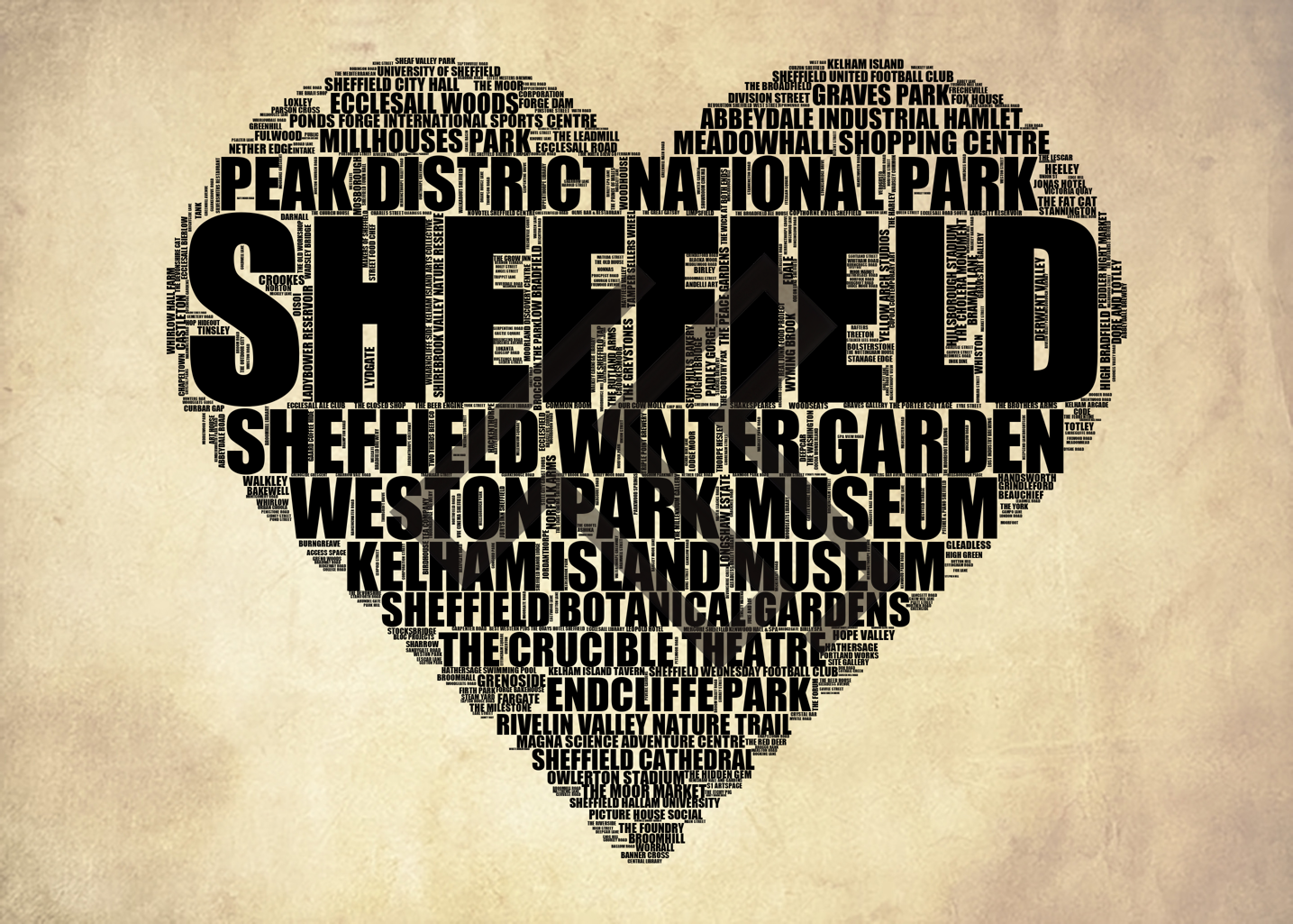Sheffield - Premium Typographic Word Cloud Prints, Posters & Gifts