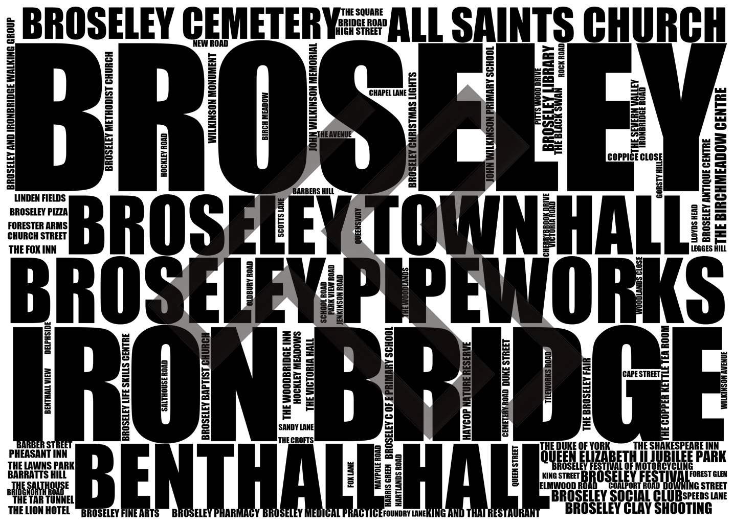 Broseley - Premium Typographic Word Cloud Prints, Posters & Gifts