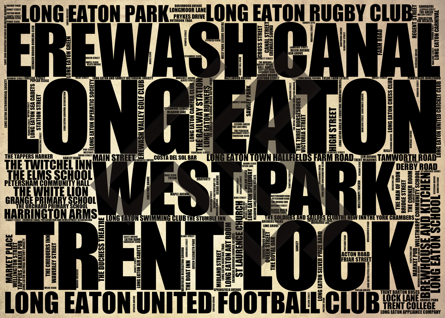 Long Eaton - Premium Typographic Word Cloud Prints, Posters & Gifts