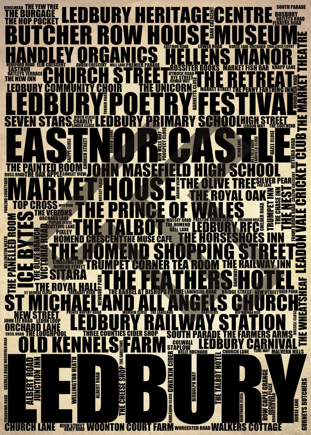 Ledbury - Premium Typographic Word Cloud Prints, Posters & Gifts