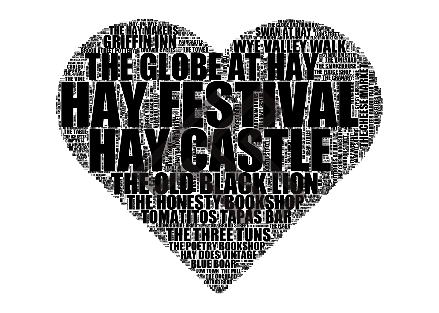 Hay-on-Wye - Premium Typographic Word Cloud Prints, Posters & Gifts