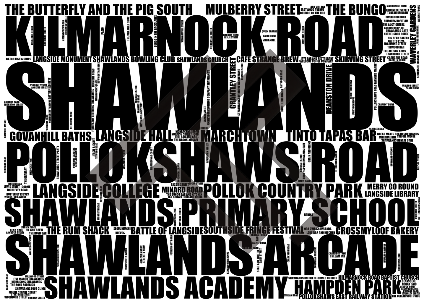 Shawlands - Premium Typographic Word Cloud Prints, Posters & Gifts