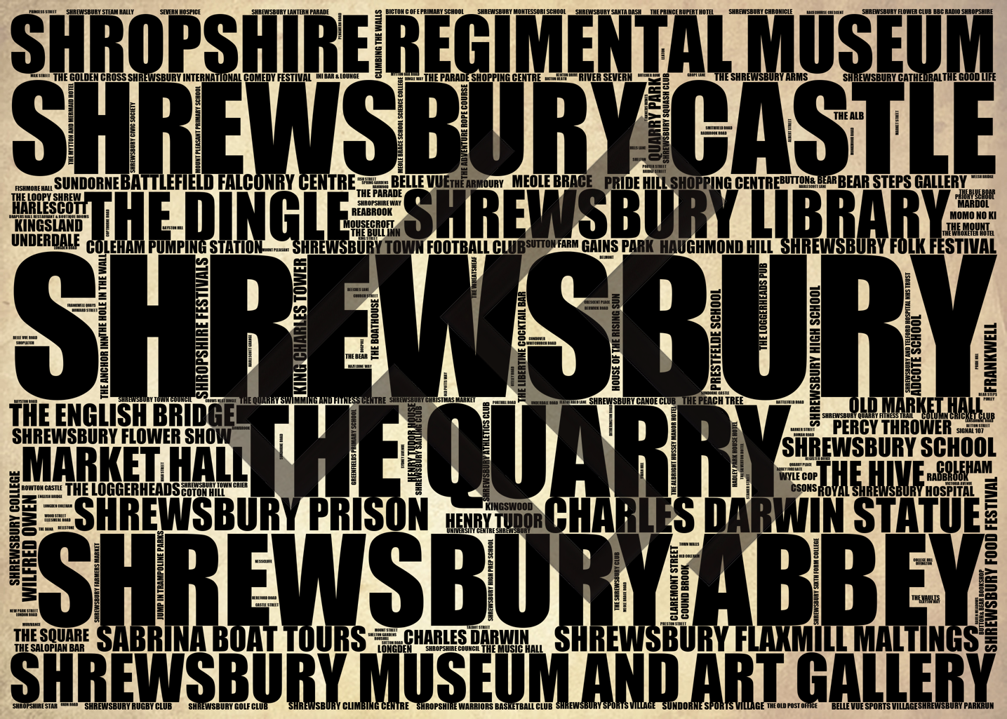 Shrewsbury - Premium Typographic Word Cloud Prints, Posters & Gifts