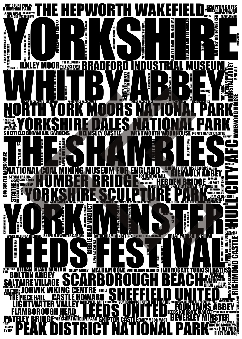 Yorkshire - Premium Typographic Word Cloud Prints, Posters & Gifts