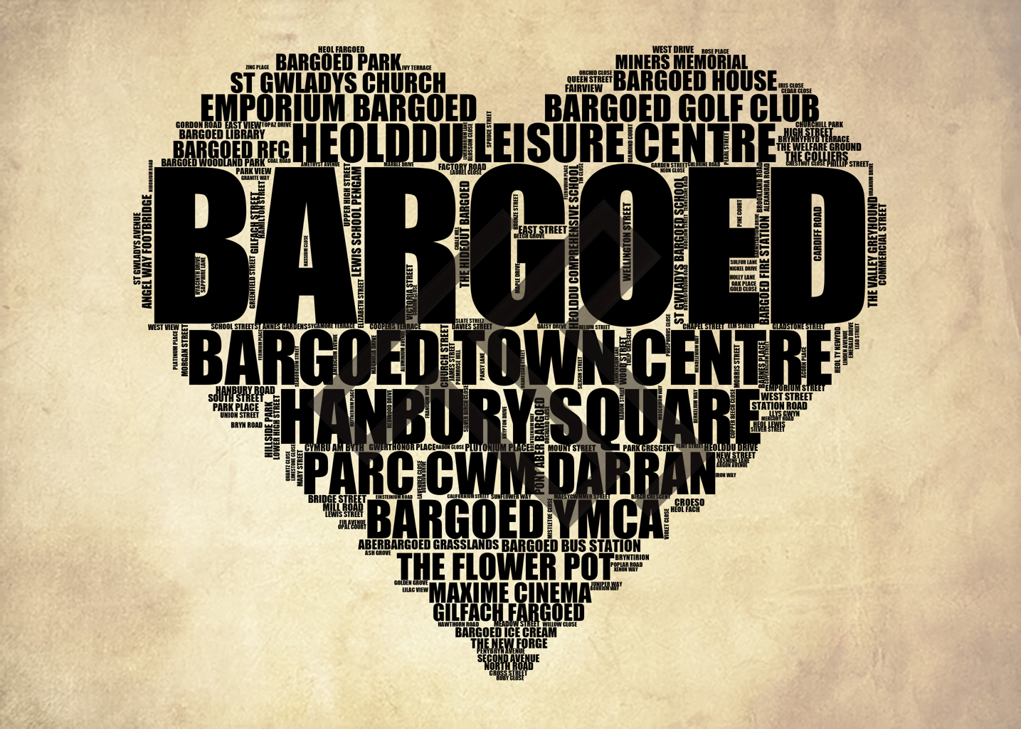 Bargoed - Premium Typographic Word Cloud Prints, Posters & Gifts