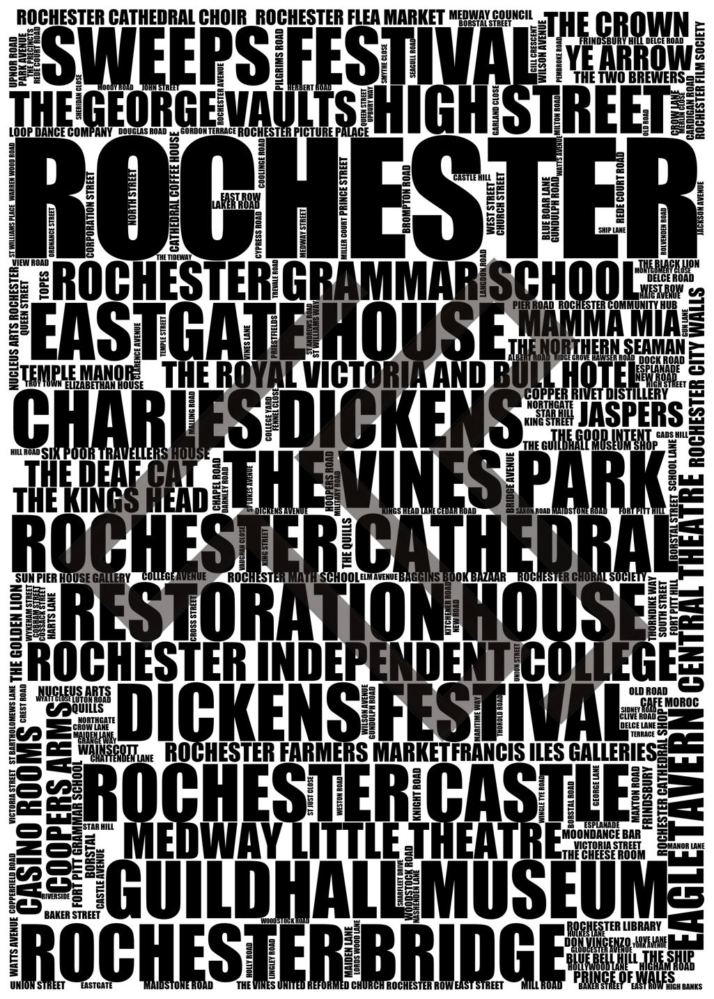 Rochester - Premium Typographic Word Cloud Prints, Posters & Gifts