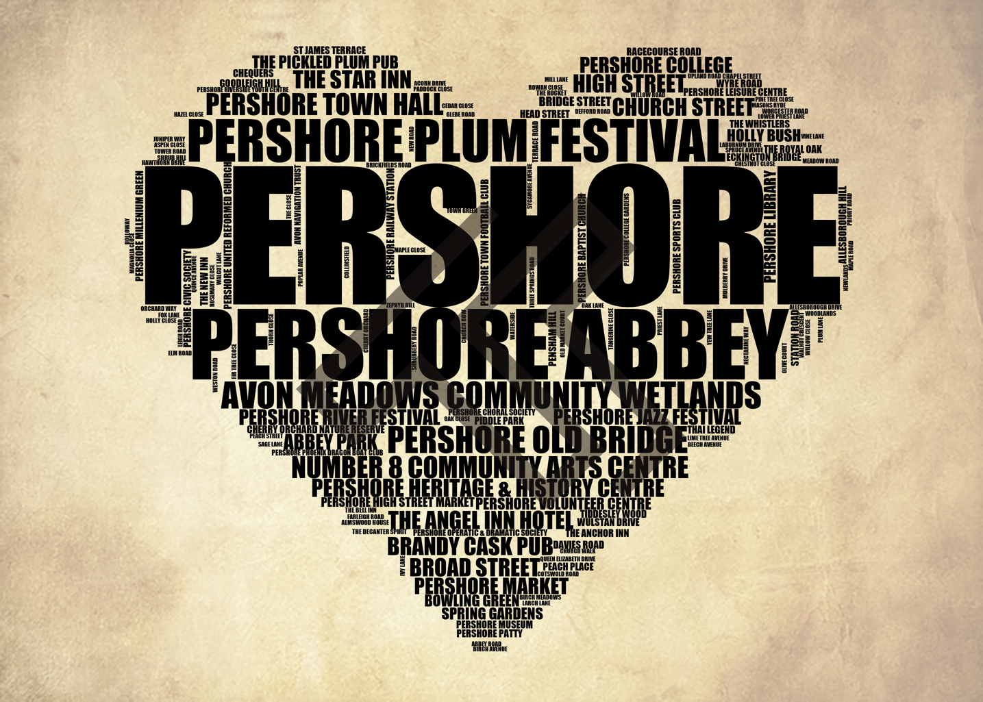 Pershore - Premium Typographic Word Cloud Prints, Posters & Gifts