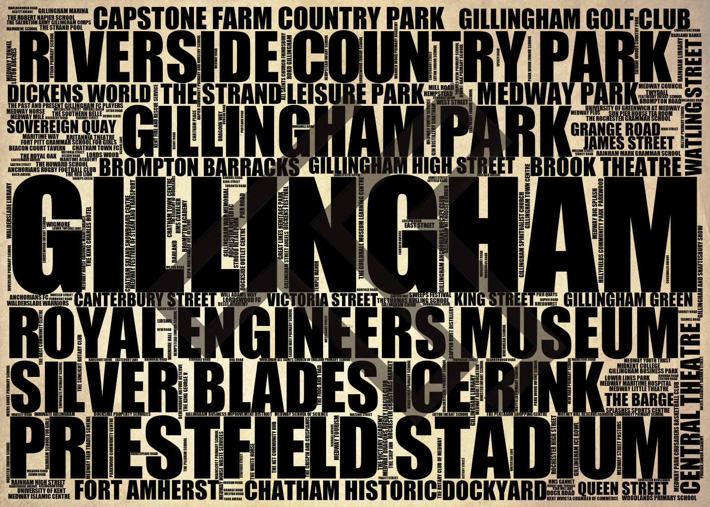 Gillingham - Premium Typographic Word Cloud Prints, Posters & Gifts