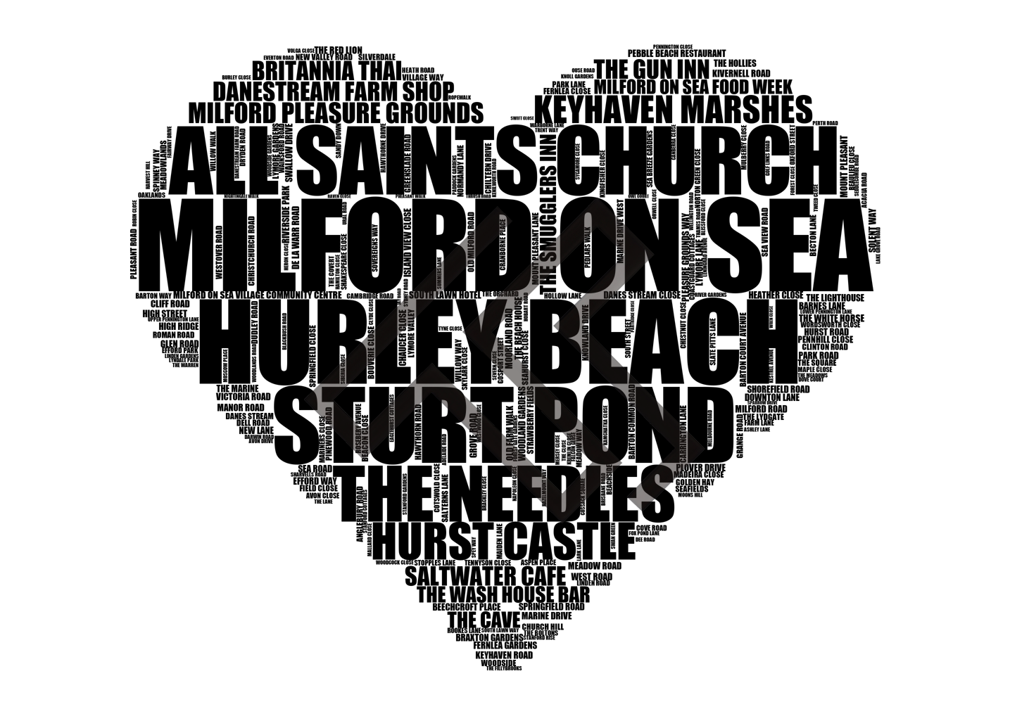 Milford on Sea - Premium Typographic Word Cloud Prints, Posters & Gifts