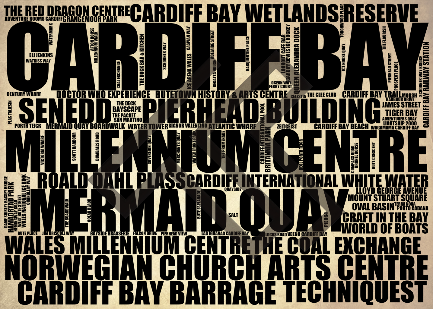 Cardiff Bay - Premium Typographic Word Cloud Prints, Posters & Gifts