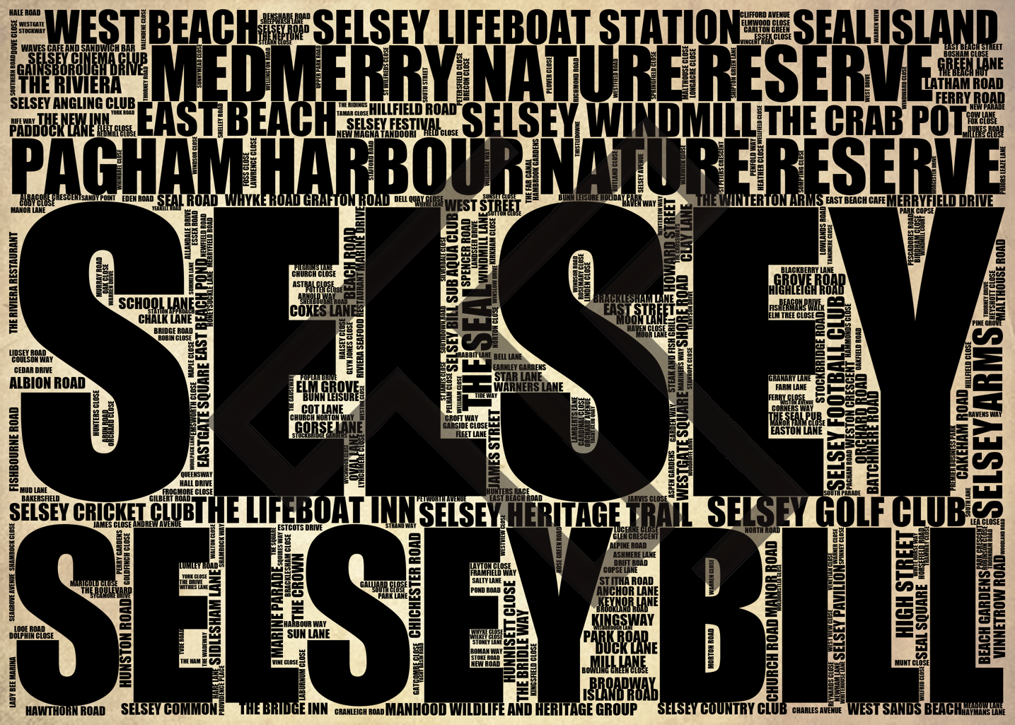 Selsey - Premium Typographic Word Cloud Prints, Posters & Gifts