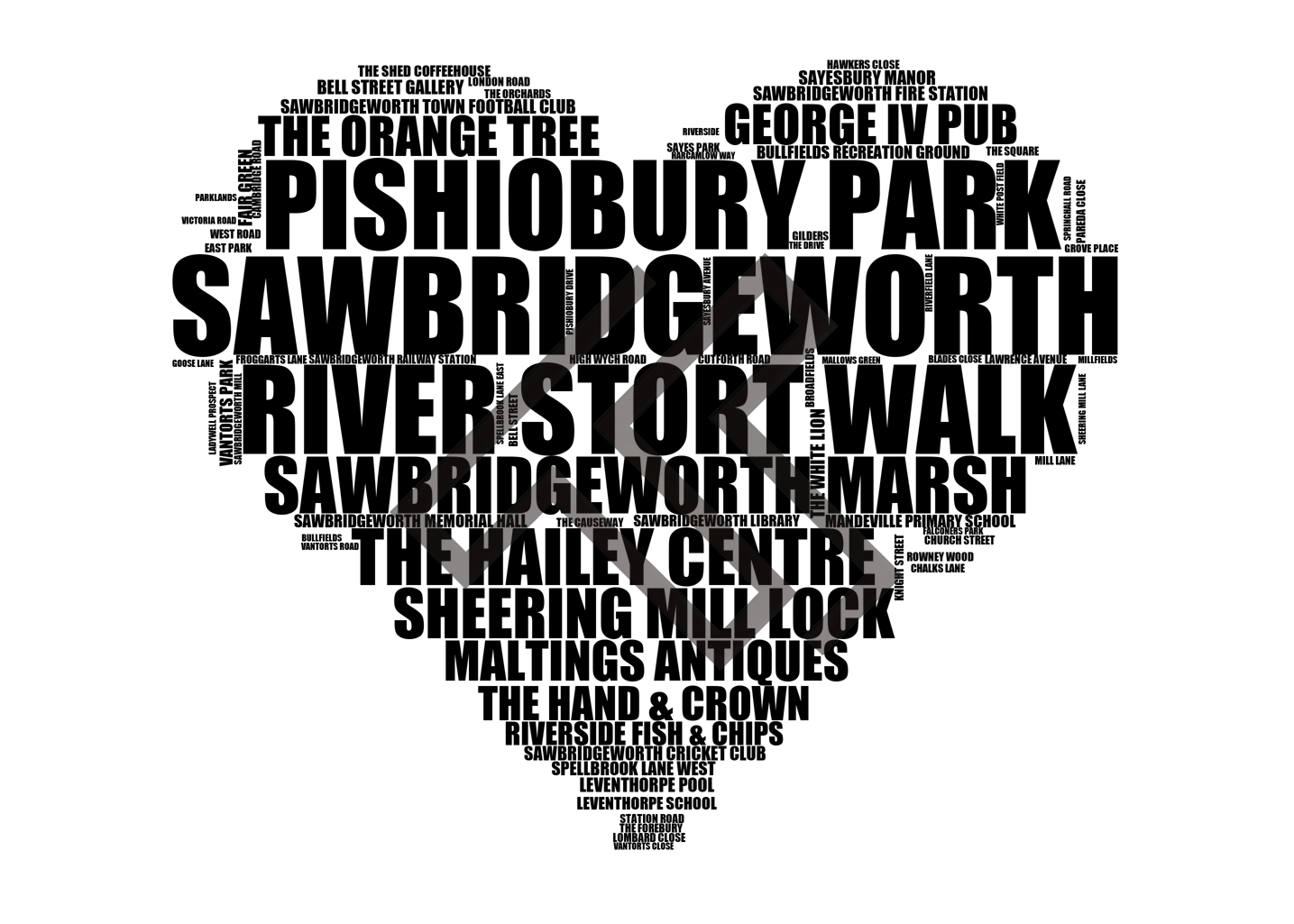 Sawbridgeworth - Premium Typographic Word Cloud Prints, Posters & Gifts