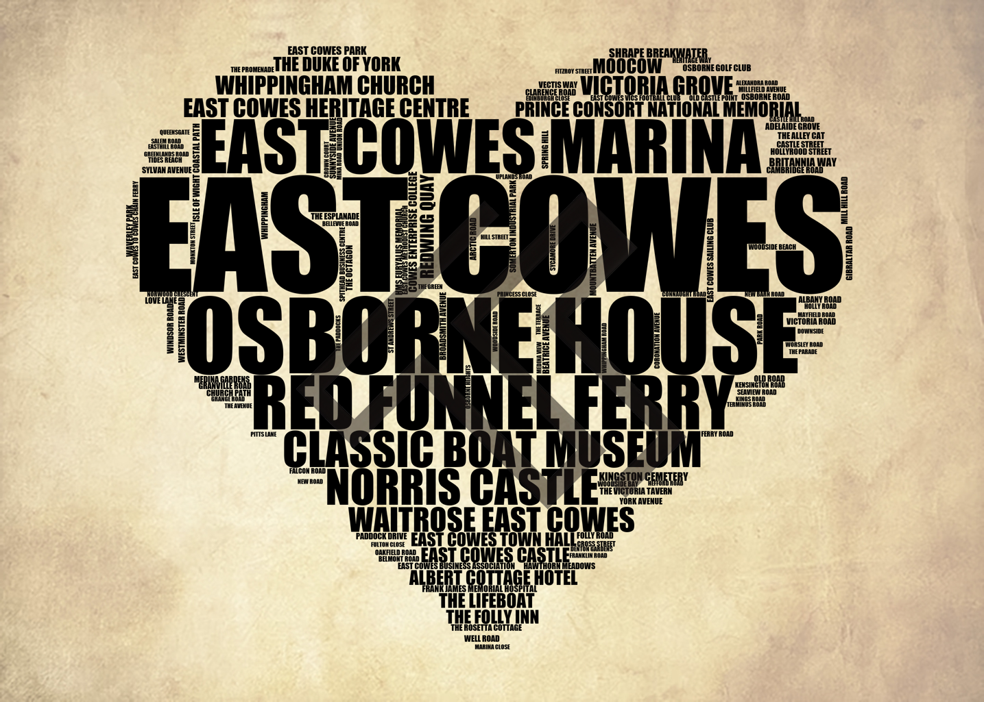 East Cowes - Premium Typographic Word Cloud Prints, Posters & Gifts