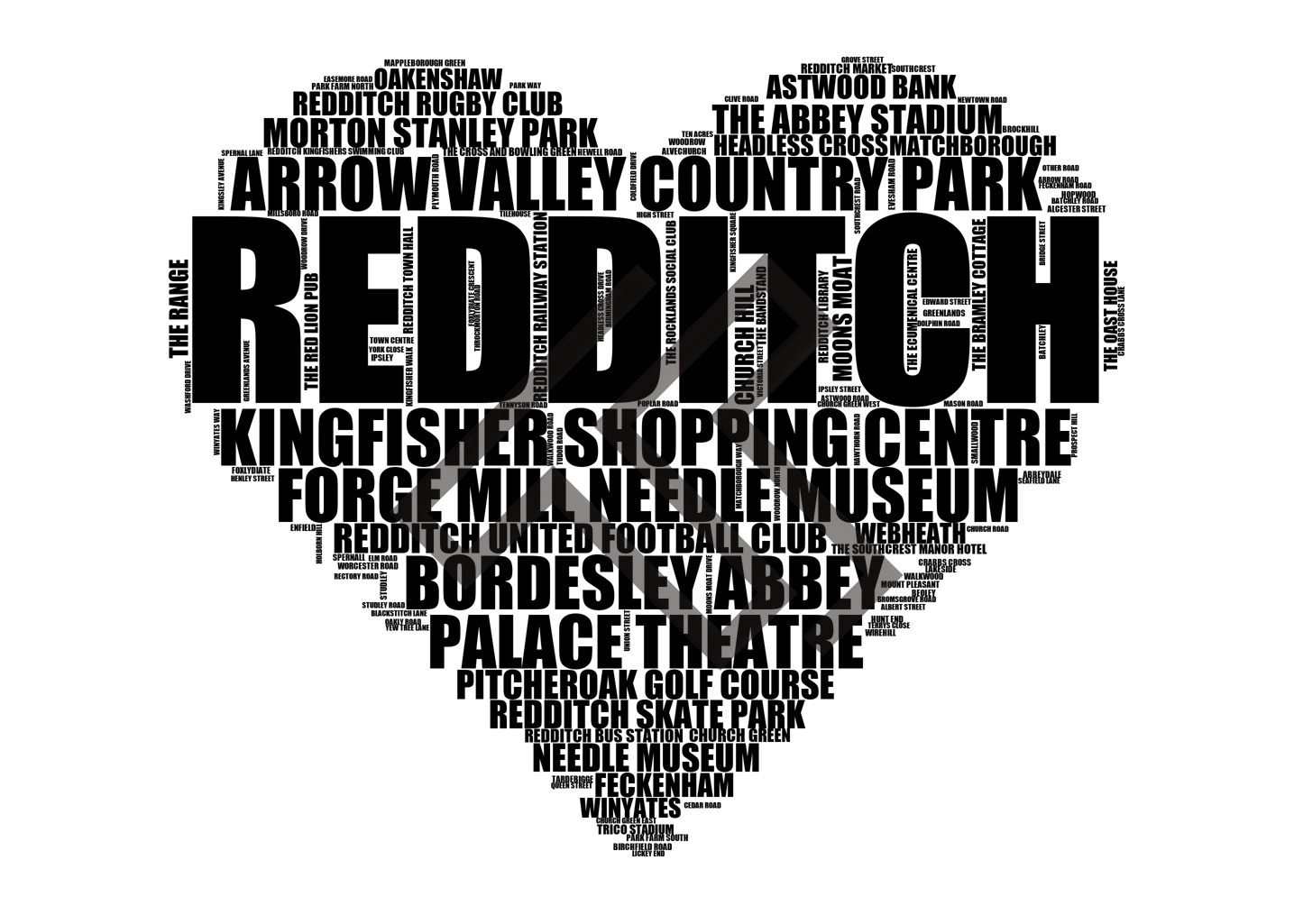 Redditch - Premium Typographic Word Cloud Prints, Posters & Gifts