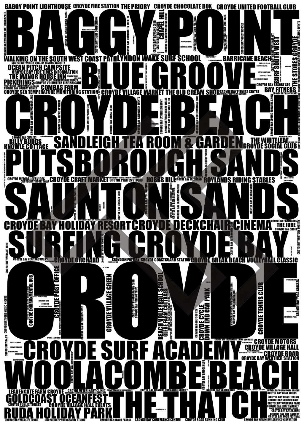 Croyde - Premium Typographic Word Cloud Prints, Posters & Gifts