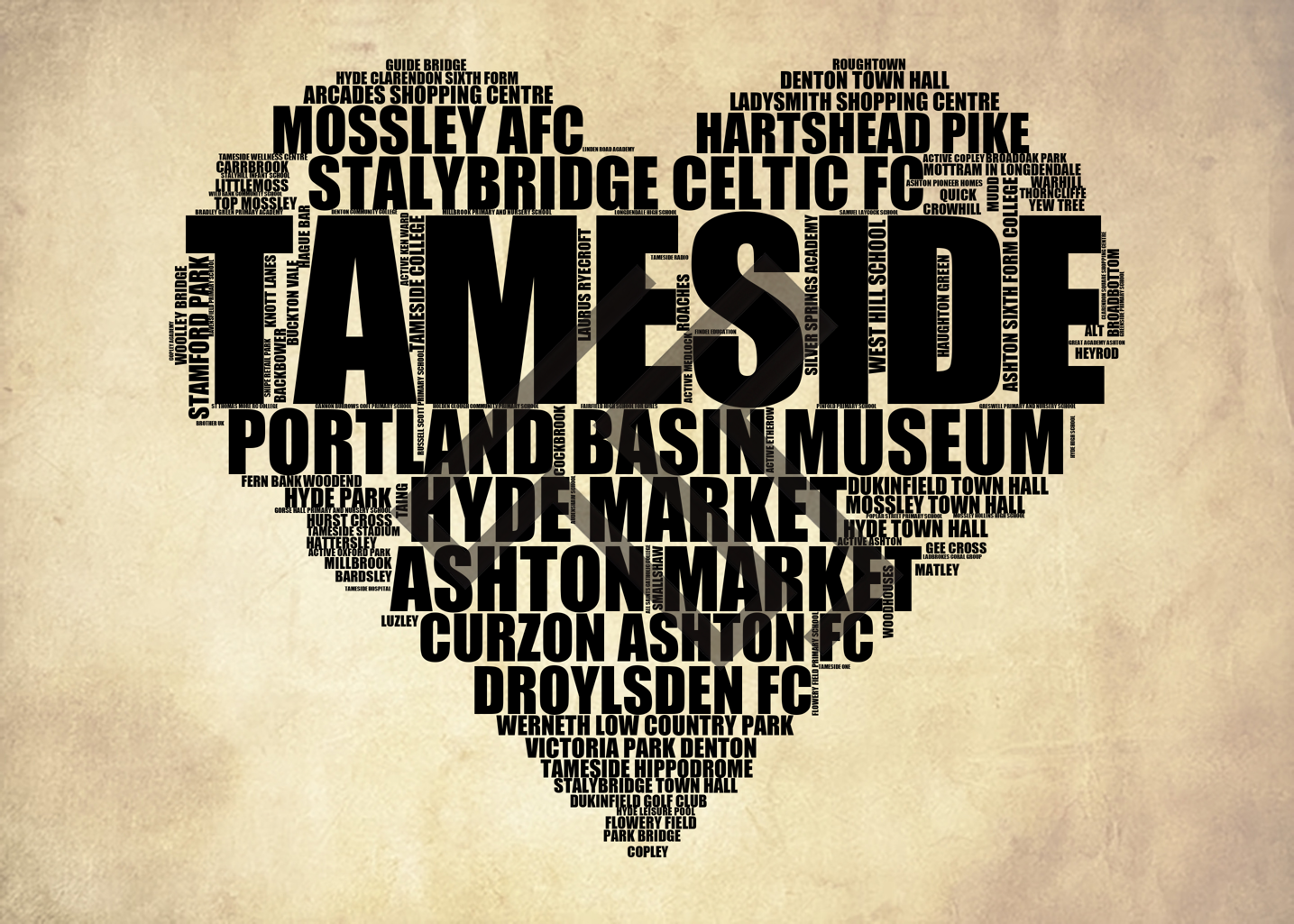 Tameside - Premium Typographic Word Cloud Prints, Posters & Gifts