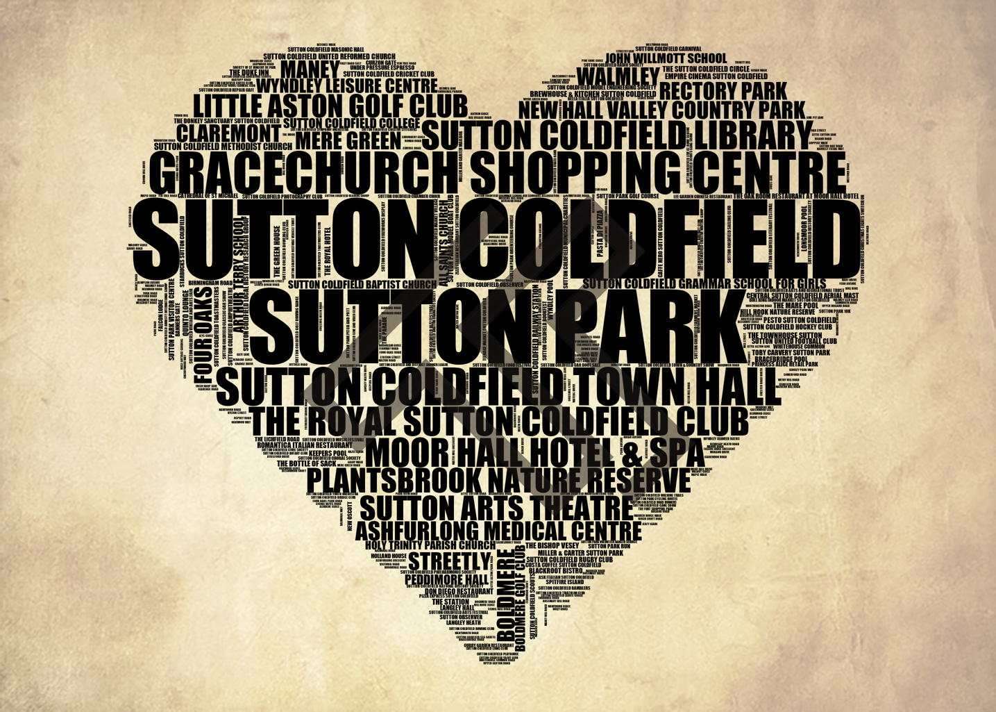 Sutton Coldfield - Premium Typographic Word Cloud Prints, Posters & Gifts