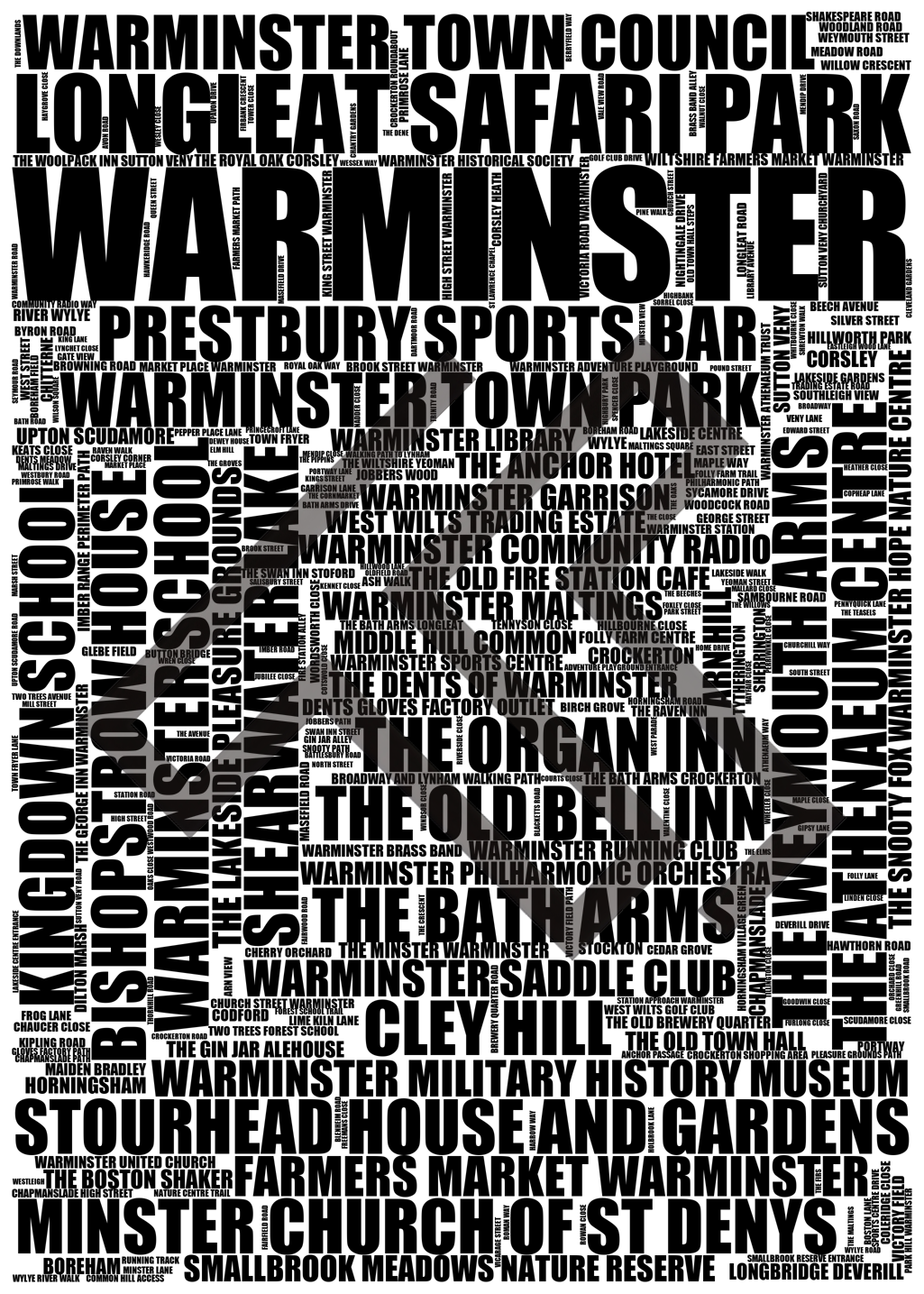 Warminster - Premium Typographic Word Cloud Prints, Posters & Gifts