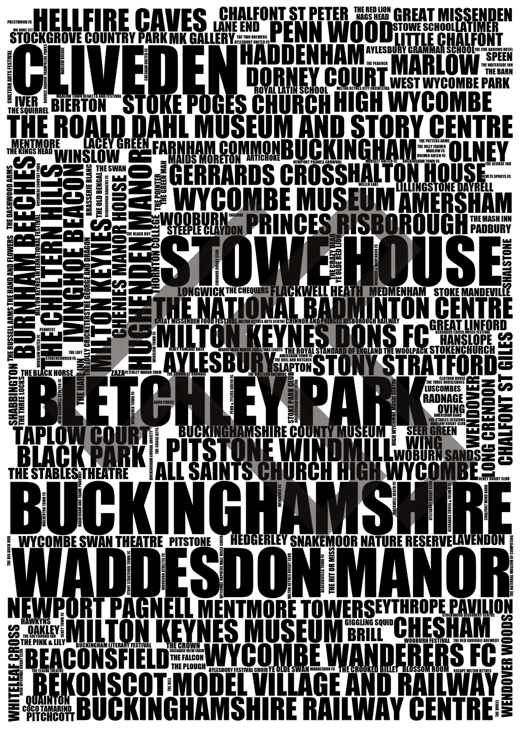 Buckinghamshire - Premium Typographic Word Cloud Prints, Posters & Gifts