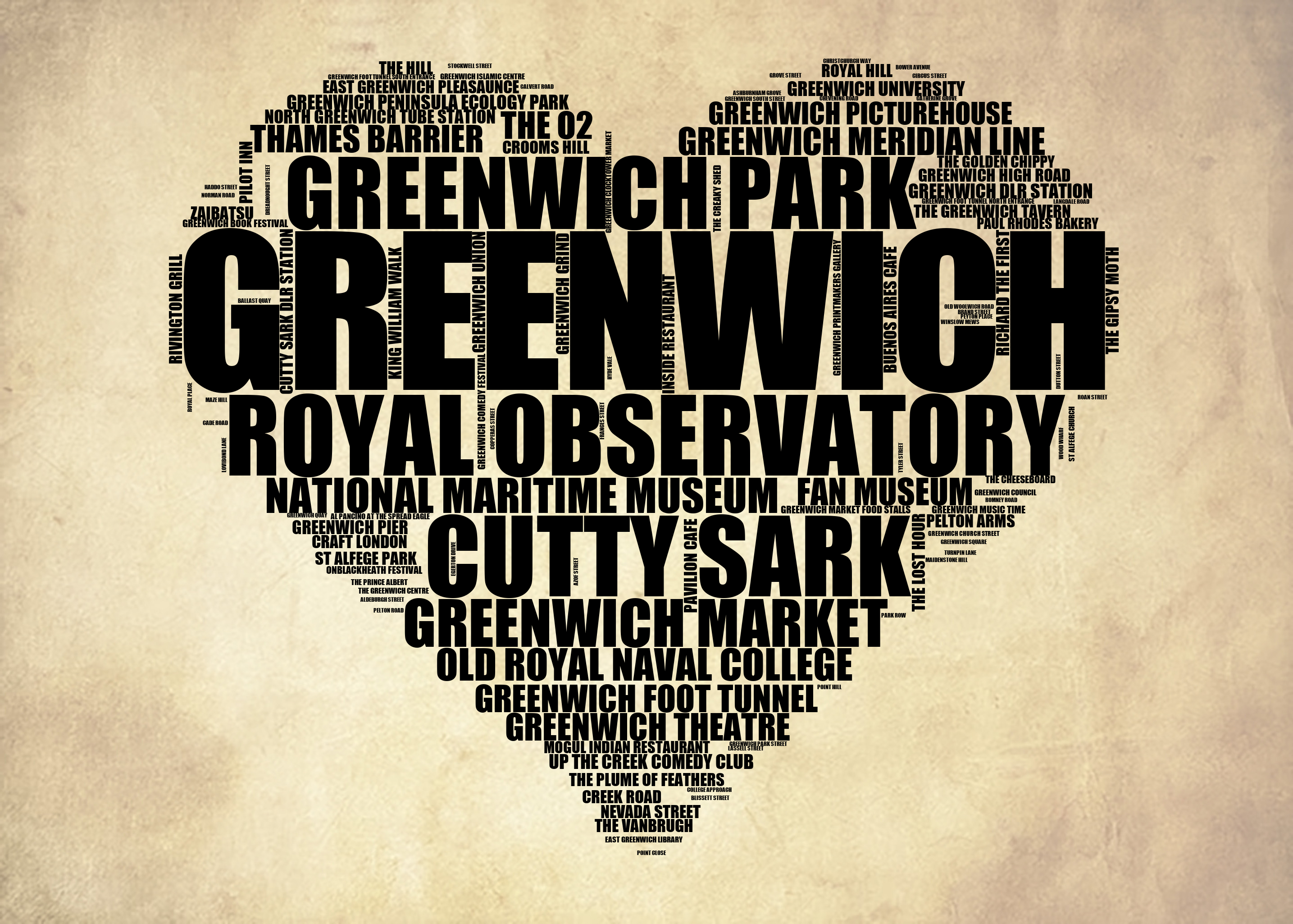 Greenwich - Premium Typographic Word Cloud Prints, Posters & Gifts