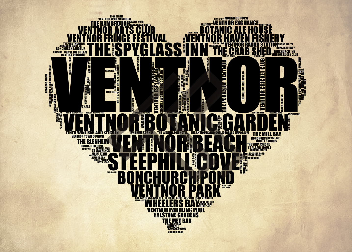 Ventnor - Premium Typographic Word Cloud Prints, Posters & Gifts