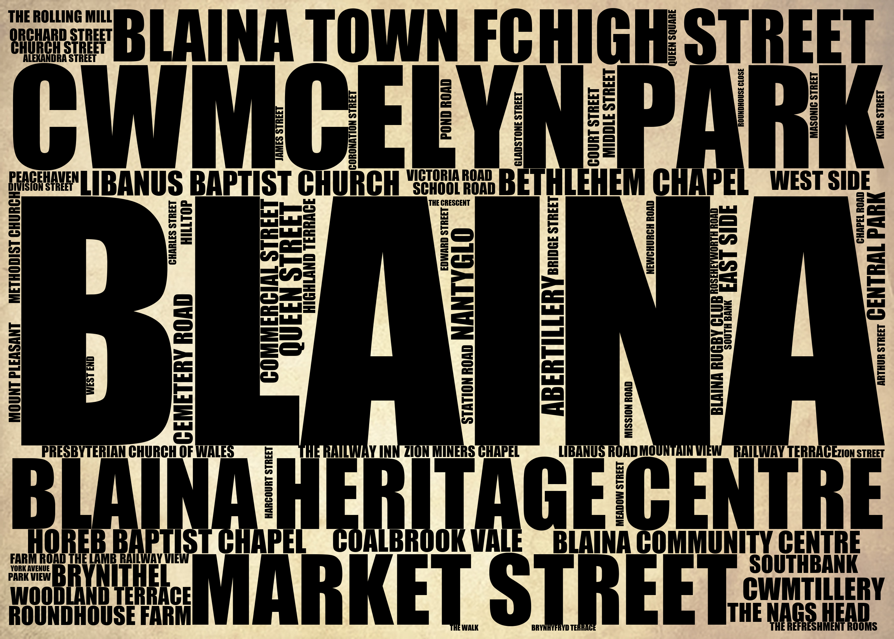 Blaina - Premium Typographic Word Cloud Prints, Posters & Gifts