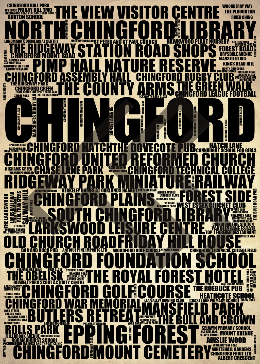 Chingford - Premium Typographic Word Cloud Prints, Posters & Gifts