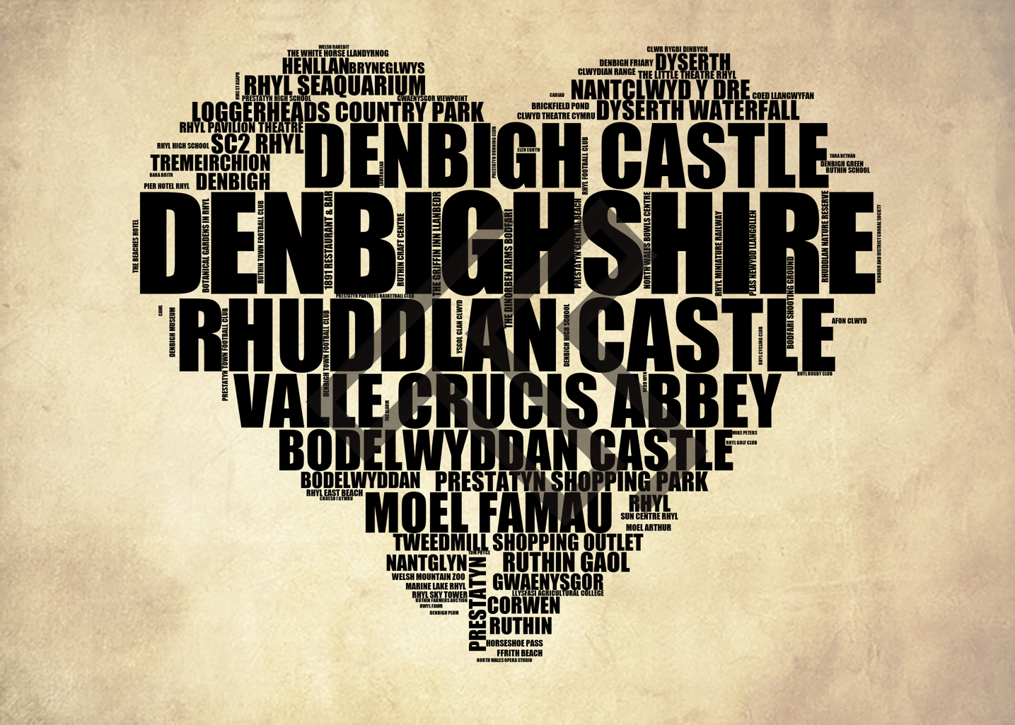 Denbighshire - Premium Typographic Word Cloud Prints, Posters & Gifts