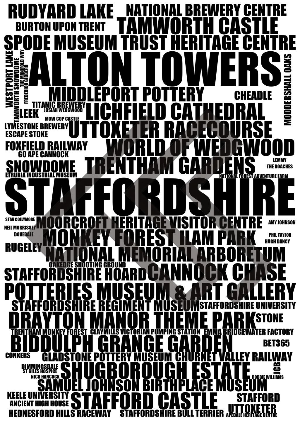 Staffordshire - Premium Typographic Word Cloud Prints, Posters & Gifts