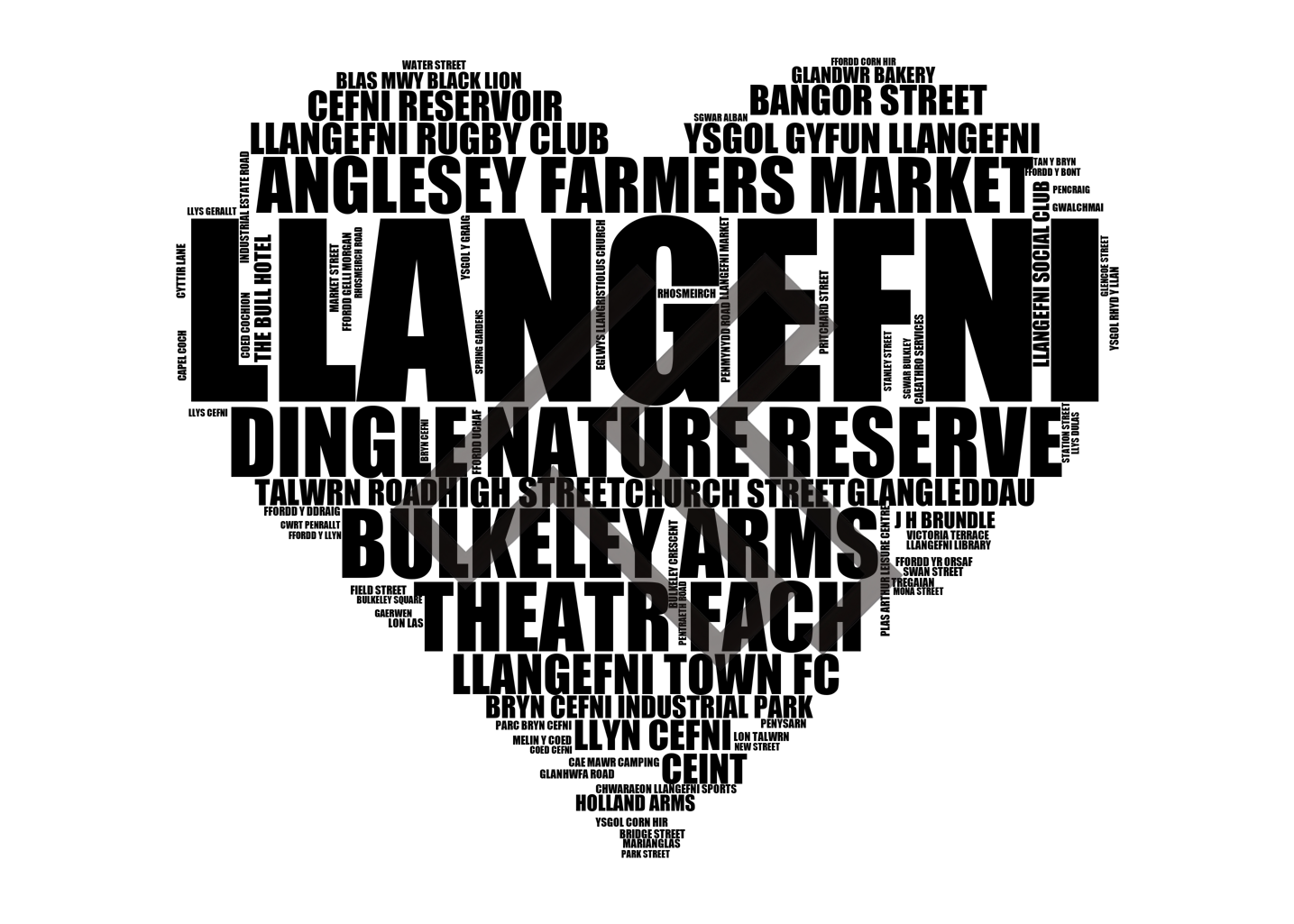 Llangefni - Premium Typographic Word Cloud Prints, Posters & Gifts