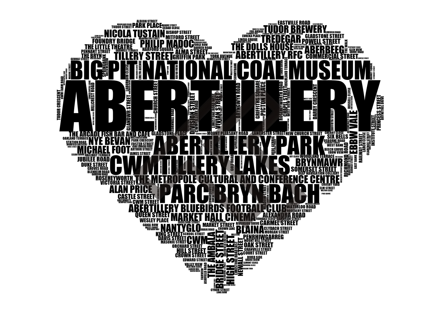 Abertillery - Premium Typographic Word Cloud Prints, Posters & Gifts