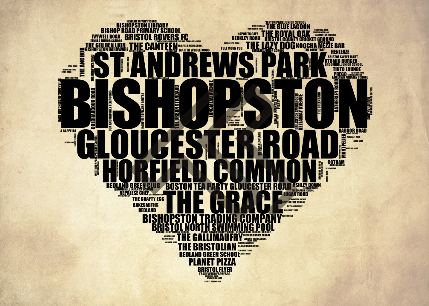 Bishopston - Premium Typographic Word Cloud Prints, Posters & Gifts