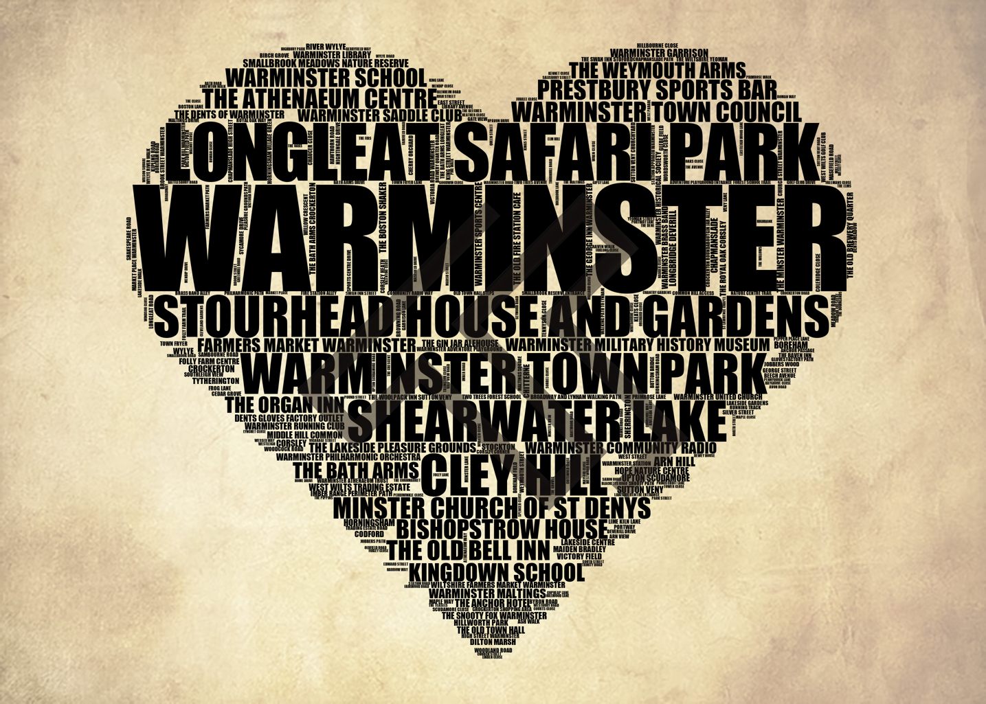 Warminster - Premium Typographic Word Cloud Prints, Posters & Gifts