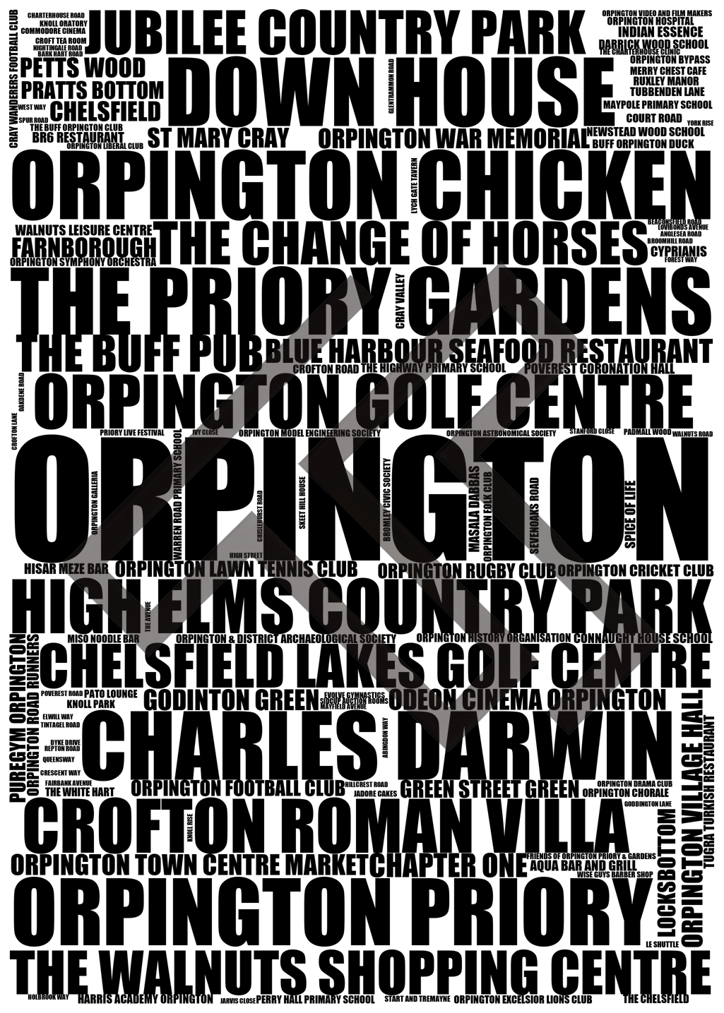 Orpington - Premium Typographic Word Cloud Prints, Posters & Gifts