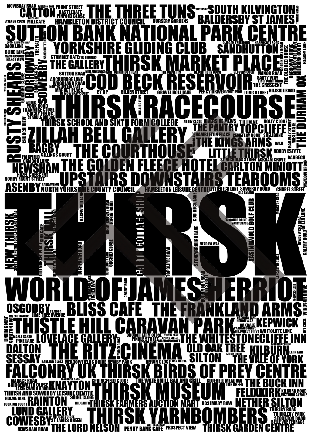 Thirsk - Premium Typographic Word Cloud Prints, Posters & Gifts