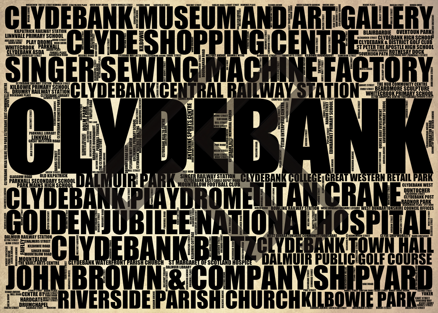 Clydebank - Premium Typographic Word Cloud Prints, Posters & Gifts